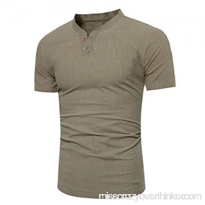 Cotton and Linen T Shirt Donci Fashion Solid Color Two Buckles Stand Collar Tees Army Green B07Q443PSX
